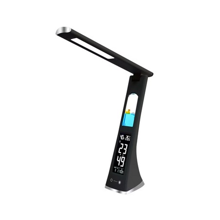 Lampa LED pentru birou, portabila, ceas cu alarma, calendar, indicator temperatura, cu 3 moduri de iluminare, 7W, 5V, 2A, Black