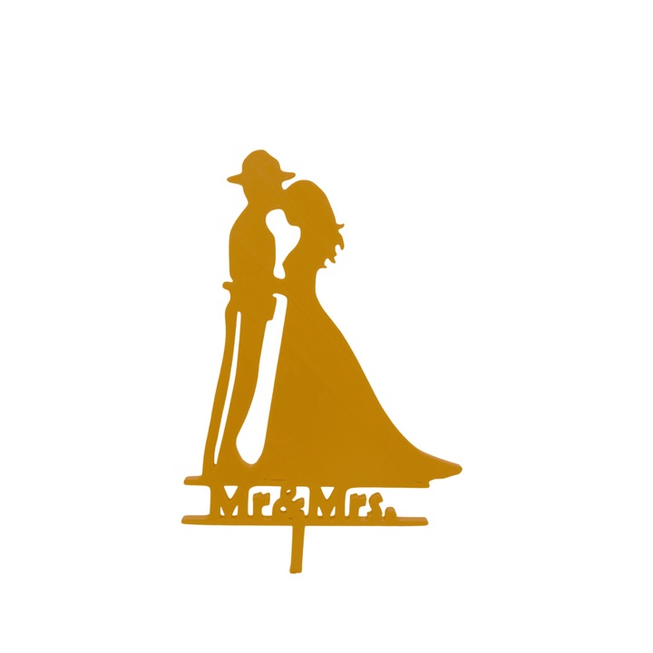 Декорация за торта, модел "MR AND MRS" в служба на любовната полиция, 18,6 х 11 см, златист