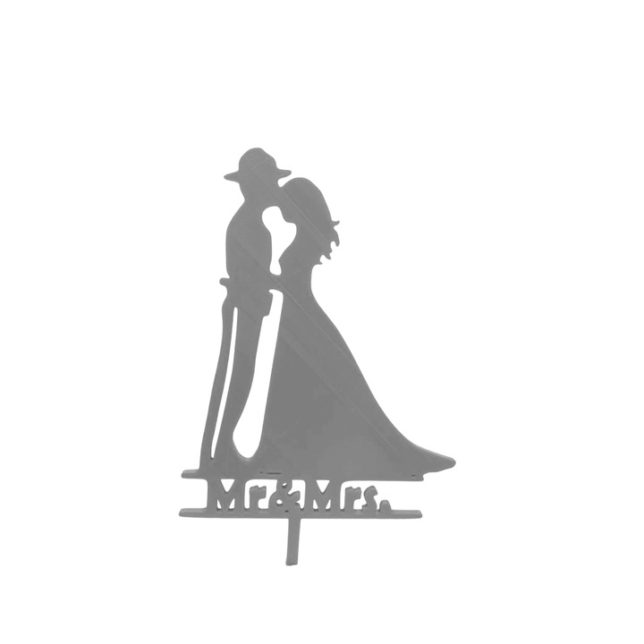 Tortafedő díszítés, "ÚR ÉS MRS" a szerelem rendőrmodellje szolgálatában, 18,6 x 11 cm ezüst