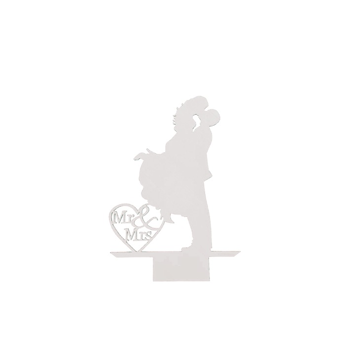 Tortafedő dekoráció, "ÚR ÉS MRS MENNYASSZONY ÉS MENYASSZONY" új fejezet a szerelemben, 24 x 14,5 cm elefántcsont fehér