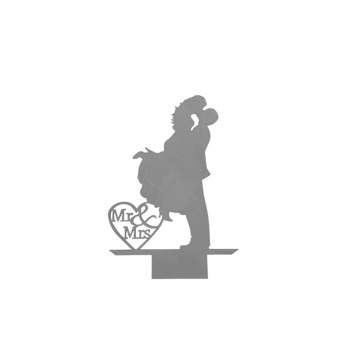 Декорация за торта, "Г-Н И Г-ЖА БУЛКА И БУЛКА" нова глава в любовта, 24 х 14,5 см сребро