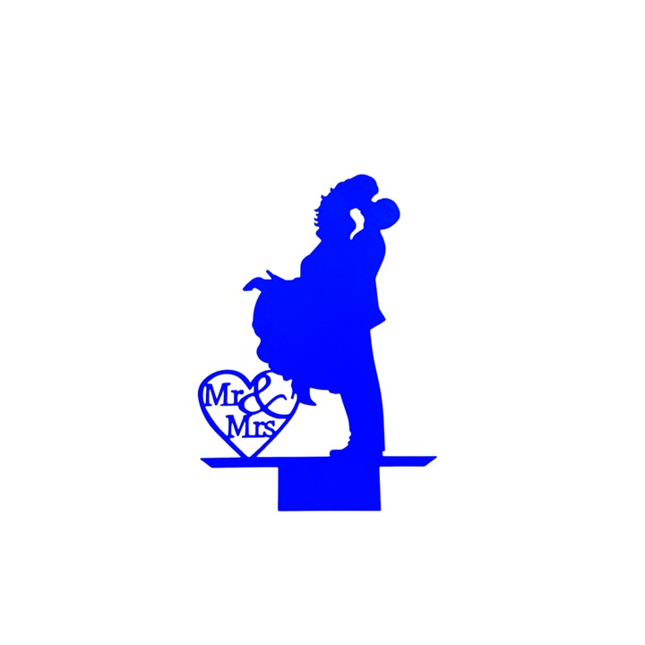 Tortafedő dekoráció, "ÚR ÉS MRS MENNYASSZONY ÉS MENYASSZONY" új fejezet a szerelemben, 24 x 14,5 cm kék