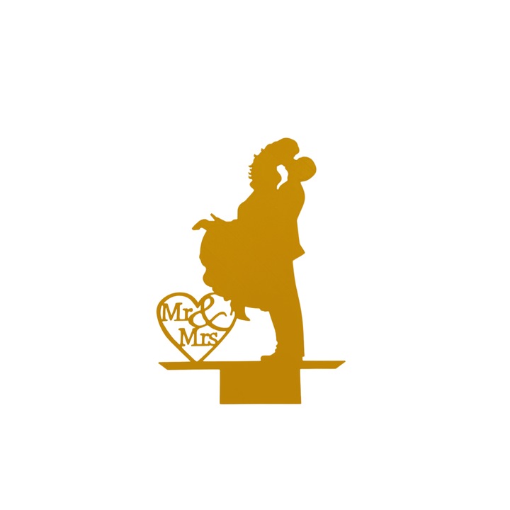 Декорация за торта, "Г-Н И Г-ЖА БУЛКА И БУЛКА" нова глава в любовта, 24 х 14,5 см злато