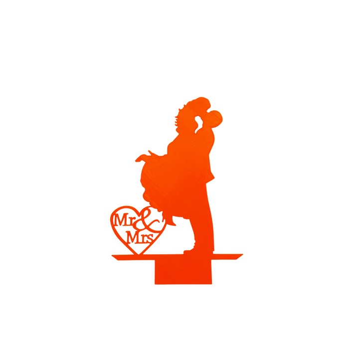 Декорация за торта, "ГОСПОД И Г-ЖА БУЛКА И БУЛКА" нова глава в любовта, 24 х 14,5 см оранжево