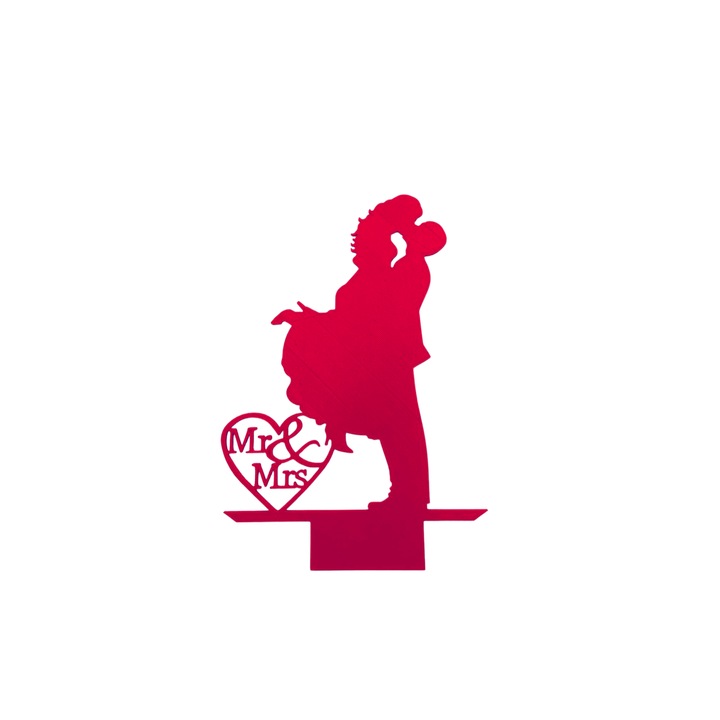 Tortafedő dekoráció, "ÚR AND MRS MENNYASSZONY ÉS MENYASSZONY" új fejezet a szerelemben, 24 x 14,5 cm málna rózsaszín
