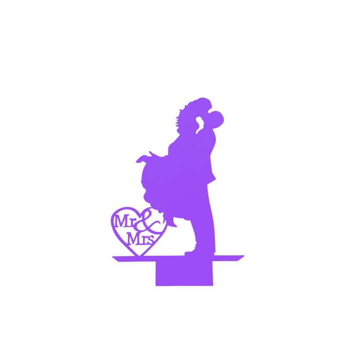 Tortafedő dekoráció, "ÚR ÉS MRS MENNYASSZONY ÉS MENYASSZONY" új fejezet a szerelemben, 24 x 14,5 cm világoslila