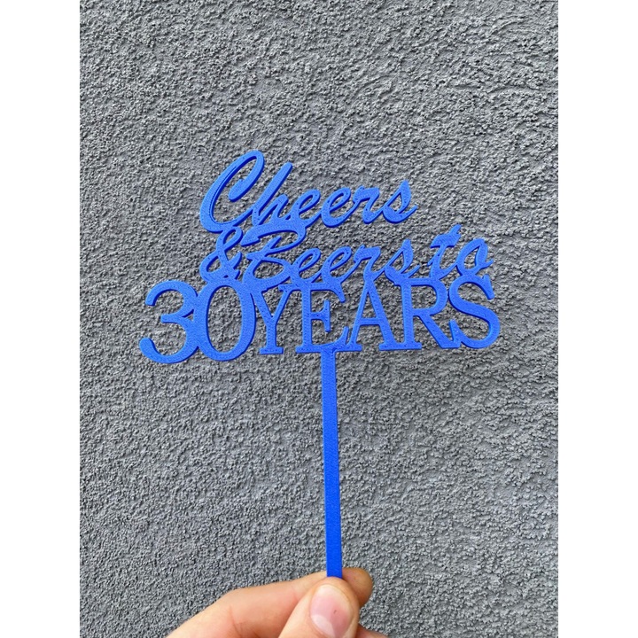 Decoratiune topper tort, "CHEERS AND BEERS TO 30 YEARS ", aniversare 30 de ani, 19,5 x 15 cm cm albastru
