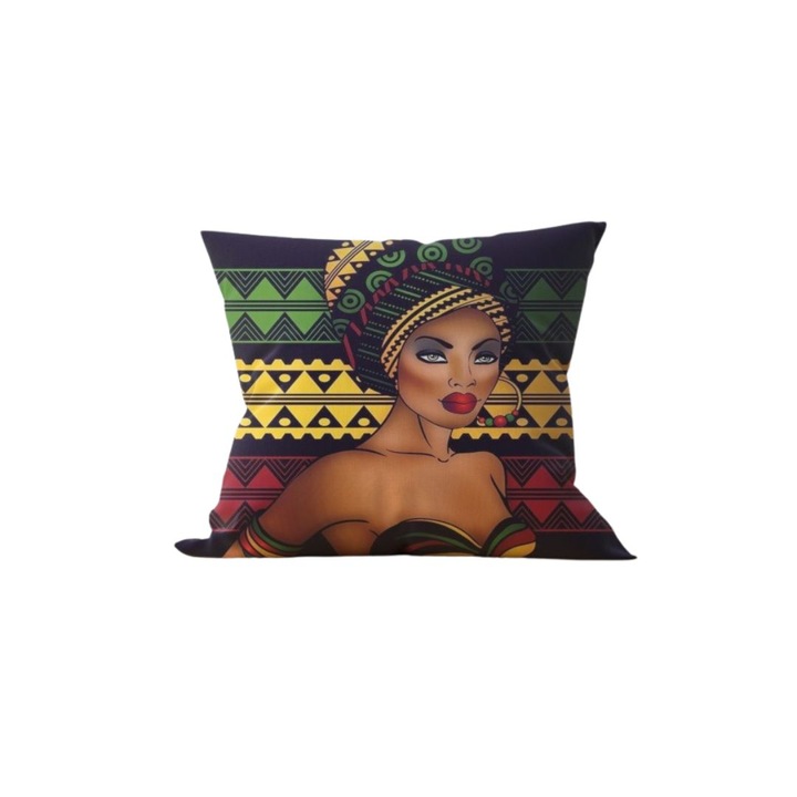 Dekoratív párna elöl, 43x43 cm, 2 oldal, Speciális ágynemű, Afro 03