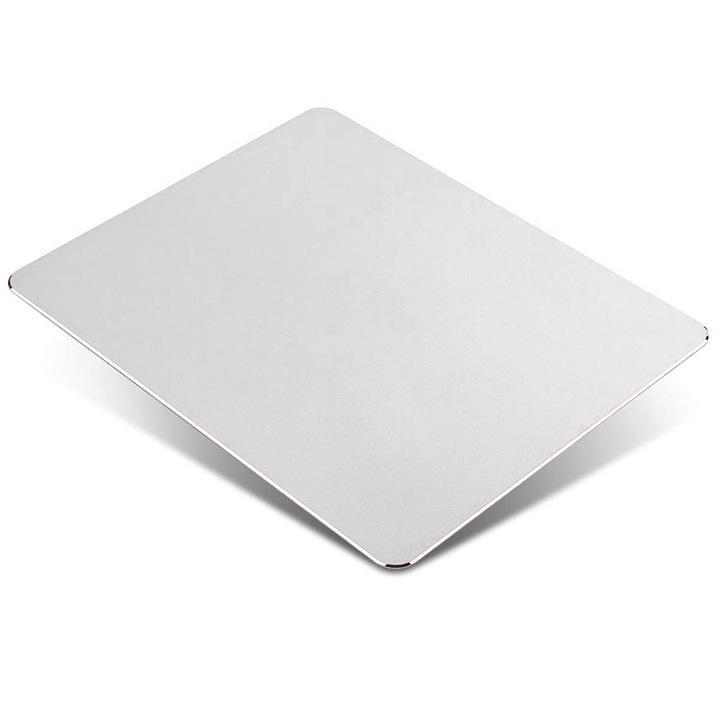 Mouse pad gaming, AMRINUGL, Aluminiu, Design dublu fata, Argintiu, 220x180x2mm