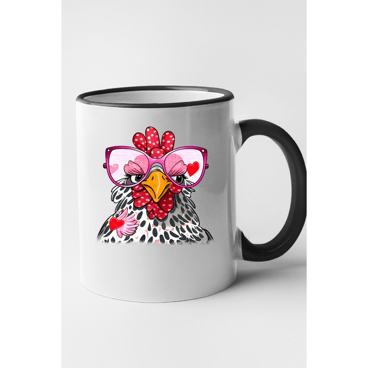 Cana personalizata cu imprimeu, Nerd Chicken model 56, Ceramica, 330 ml, Maner si interior Negru