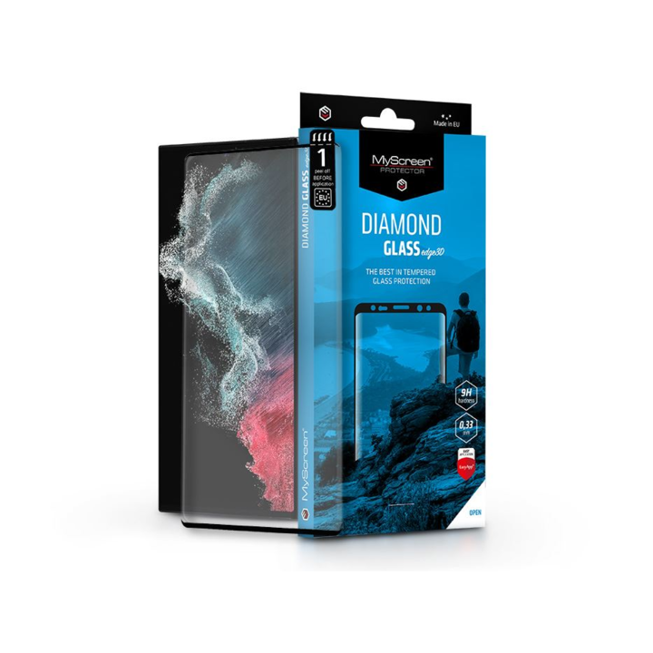 Samsung S908B Galaxy S22 Ultra 5G edzett üveg képernyővédő fólia ívelt kijelzőhöz - MyScreen Protector Diamond Glass Edge3D - fekete