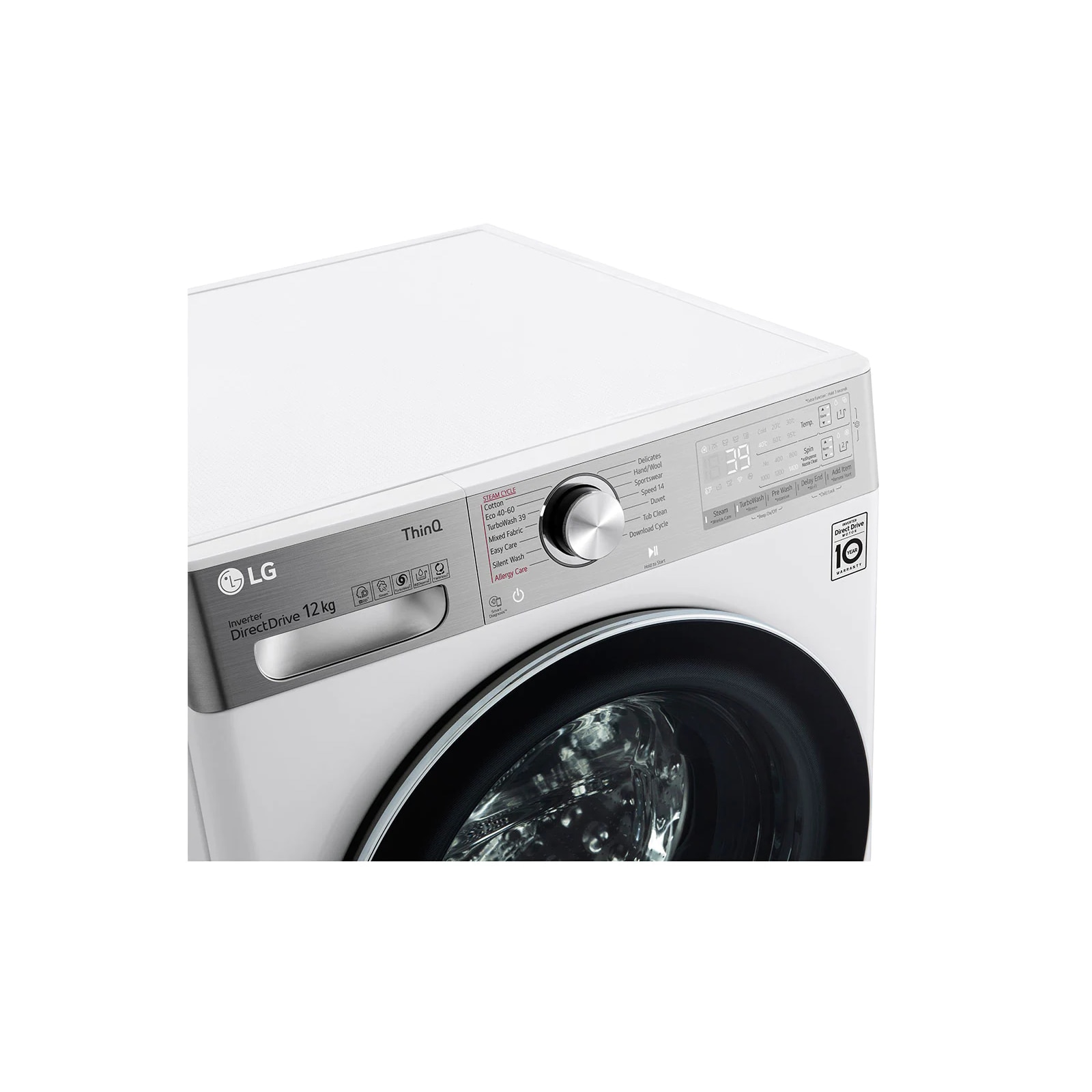 Masina de spalat rufe frontala LG F4WV912AT, AI DD™, Abur, Dozator spalare, 1400 rpm, 12 kg, alb