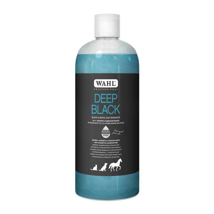 Sampon concentrat 15:1 Wahl Deep Black, pentru animale cu blana inchisa, cu ingrediente naturale, 500 ml