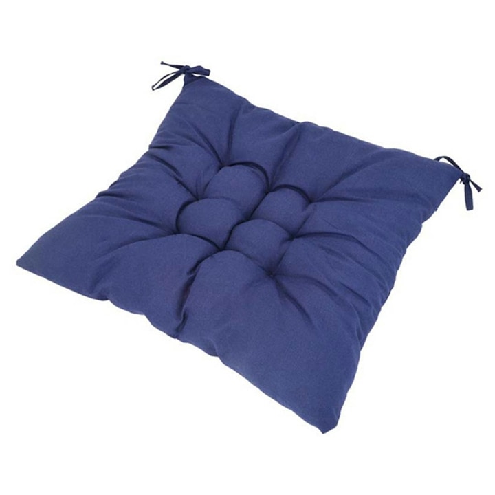 Декоративна възглавница, Zola®, за стол, памук и гъба, 40x40 см, тъмносиня