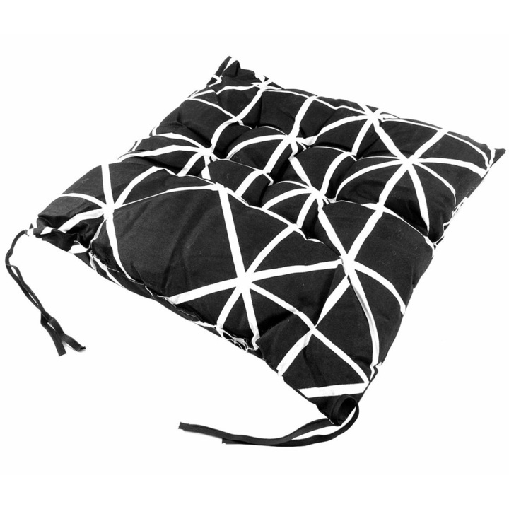 Декоративна възглавница, Zola®, за стол, памук и гъба, 40x40 см, черно и бяло