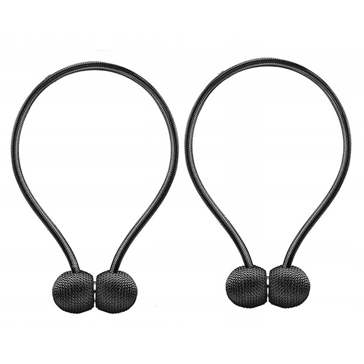 Set 2 magneti decorativi pentru fixarea draperiilor si perdelelor, Zola®, textil, 50 cm, negri
