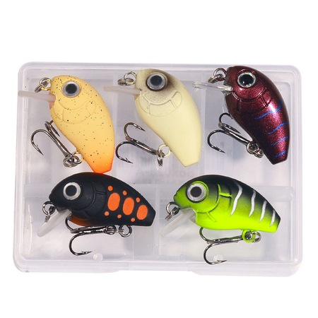 Set 5 voblere pescuit la clean, JENUOS®, 2 grame, 2.8 centimetri, imitatie realistica, scufundare lenta, potrivite pentru apa dulce si apa sarata, BOX-A