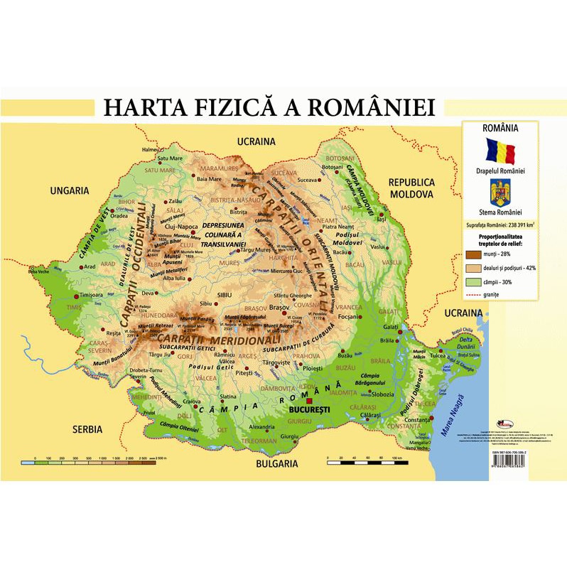 harta fizica si geografica a romaniei Harta Fizica A Romaniei Plansa A4 Emag Ro harta fizica si geografica a romaniei