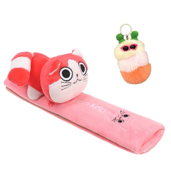 Protectii pentru centura de siguranta, FreeBiz®, pentru copii, prindere cu arici velcro, realizat din material textil, Roz