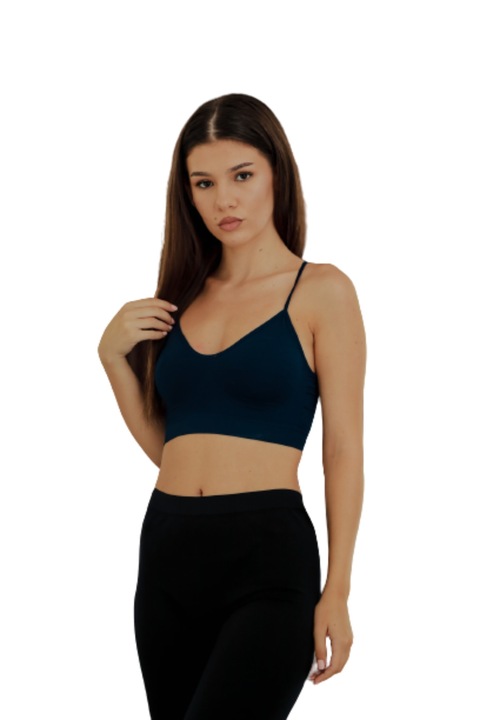 Női melltartó mikroszálas vékony pántokkal, varrás nélküli, sötétkék, S/M méretben