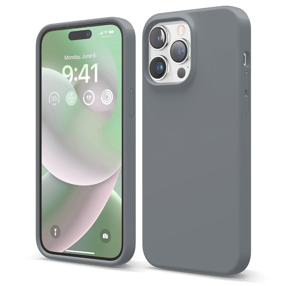 Husa CASEY STUDIOS™ pentru Apple iPhone 14 Pro Max, Soft Silicone Premium, Microfibra in Interior, Dark Gray, de Protectie, Ultra Slim, pentru Incarcare Wireless, Margini Ridicate pentru Protectia Ecranului si a Camerelor