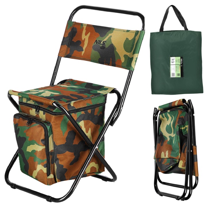 Сгъваем стол с чанта Nils, Стомана, Полиестер, 54x32x3.5 см, Зелен