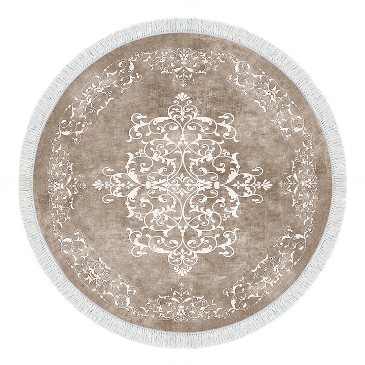 Avoni Lighting Asi Home Oriental kerek szőnyeg, 100 x 100 cm, poliészter, bézs, fehér