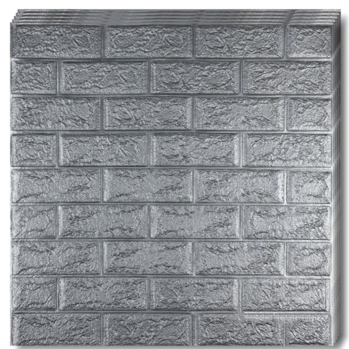Set 10x Tapet Caramida 3D Teno®, autoadeziv, waterproof, usor de montat, design modern, 70x77 cm, gri