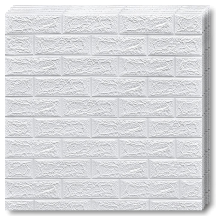 Set 10x Tapet Caramida 3D Teno®, autoadeziv, waterproof, usor de montat, design modern, 70x77 cm, alb