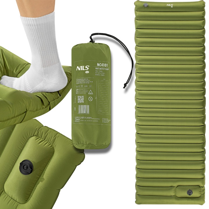 Надуваем дюшек, Nils Camp, Полиестер/TPU, 190x64 см, Зелен