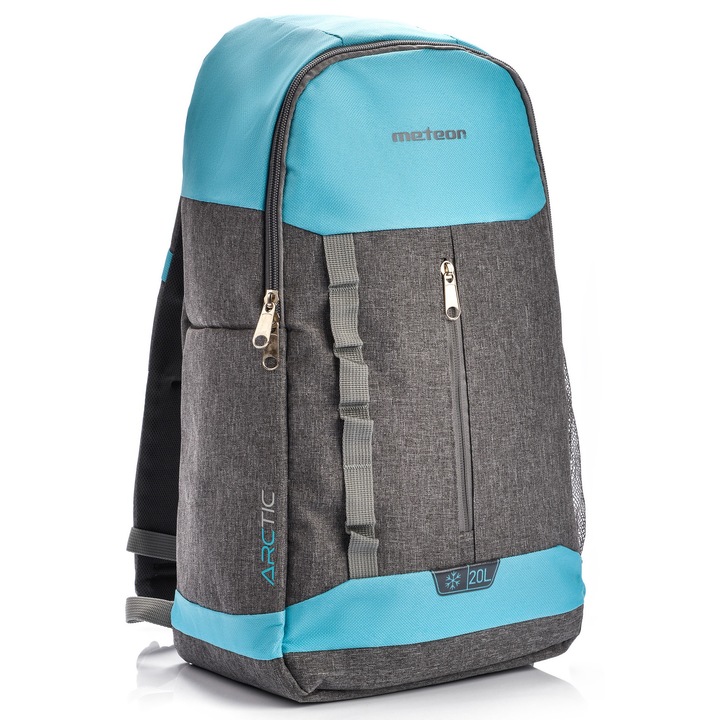 Rucsac Termoizolant, Meteor, Arctic, Material Exterior, Poliester, Umplutura, Spuma Pe (Polietilena), Captuseala, Poliester, Greutate, ~0.48 Kg, Dimensiuni, 47 cm x 27 cm x 15 cm, Gri Melanj-Albastru