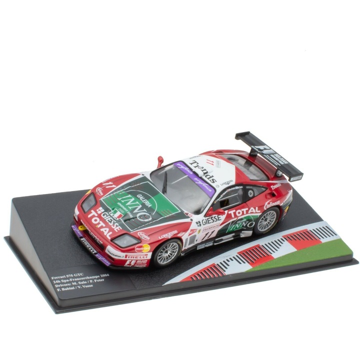 Macheta Ferrari 575 GTC 24h Spa-Francorchamps 2004 #11 cu vitrina plexiglass - 1/43 Altaya