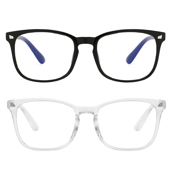 Комплект очила за компютър NEVERMORE, 2 броя, Унисекс, Блокиране на синята светлина, Без диоптър, Черен/Бял