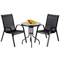 Set Bistro Masa cu 2 Scaune, Mobilier Metalic pentru Balcon, Terasa, Gradina, Designul Modern, Negru