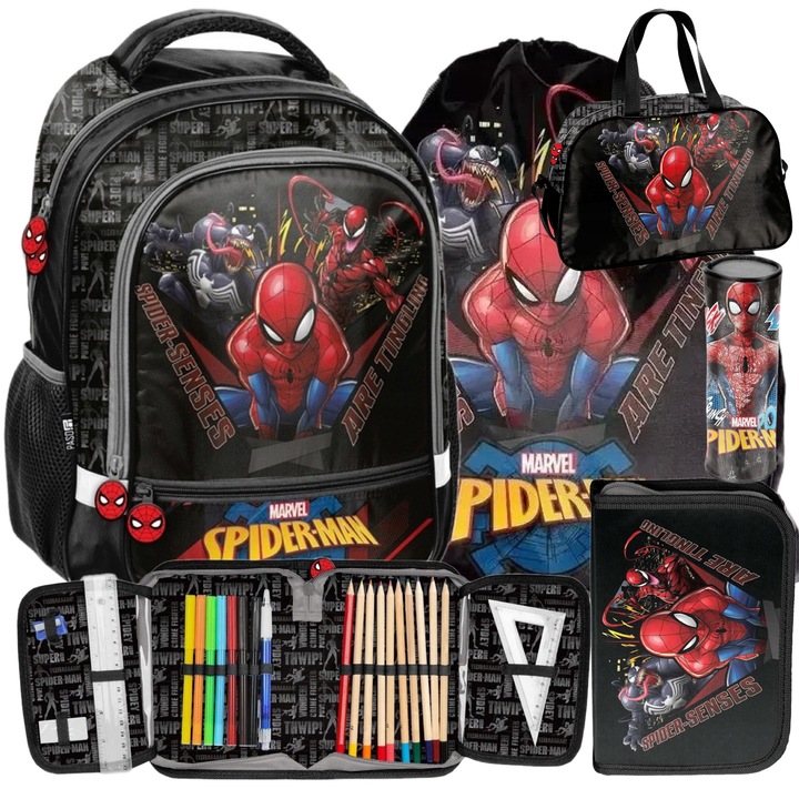 Set Rucsac pentru copii scoala, Spider-Man SPIDERMAN Venom, penar, sac pentru pantofi, geanta sport, penar cu creion