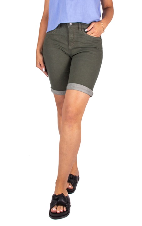 Дънкови къси панталони, Подгънати маншети, Маслинено зелено