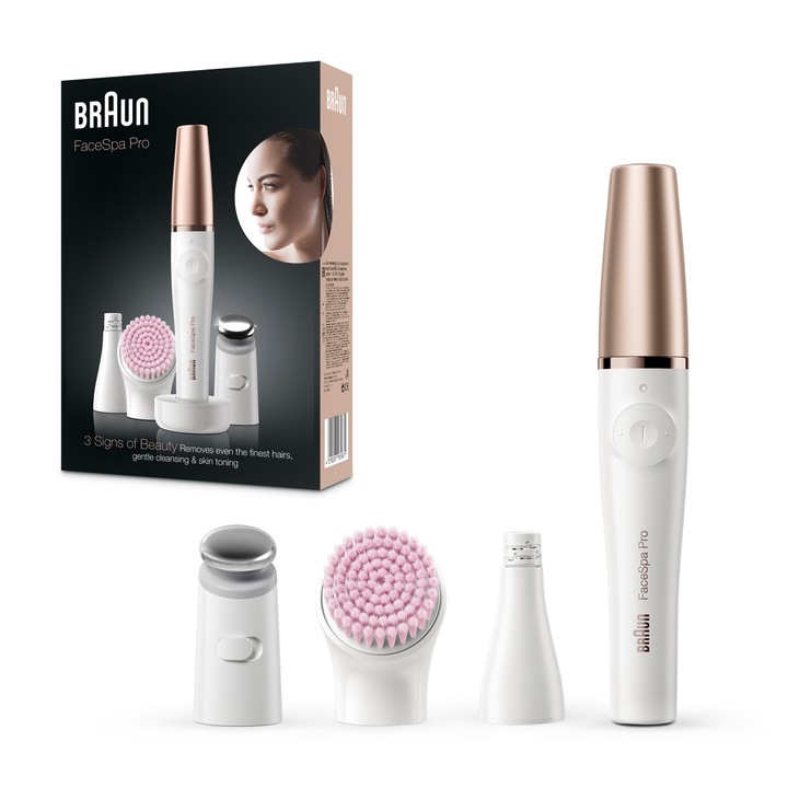 Епилатор Braun FaceSpa Pro SE912 за грижа за лицето, Многофункционален, С 10 микродупки, Включва епилатор за лице, Тонизираща глава и нежна почистваща четка, Акумулаторен, 90 минути безжична употреба, Мокра и суха употреба