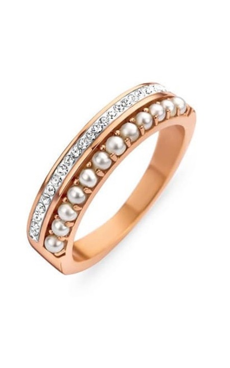 Inel Victoria din aur roz cu pietre albe si perle