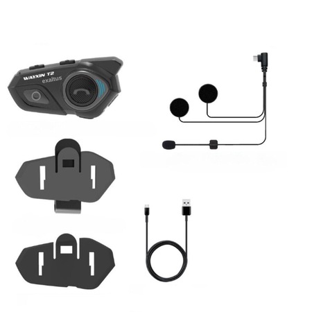 Comunicare moto Exaltus®, Sistem intercom, cu Bluetooth 5.0, Microfon tip boom pentru casti jumatea fetei, functie reducere a zgomotului, raza de actiune 30m, muzica stereo, impermeabil, Wayxin T2