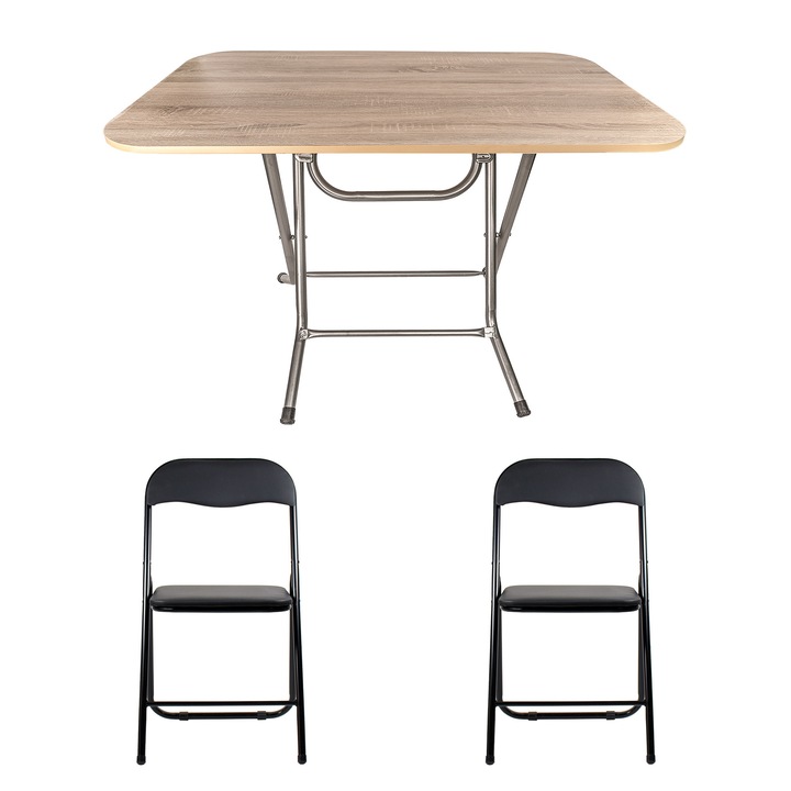 Маса, сгъваема, с мдф плот с размери 70x120x73 см (ZLN 2531), 2 х сгъваеми кухненски стола (DSY 1115) / ZLN 2531_STEJAR_2S