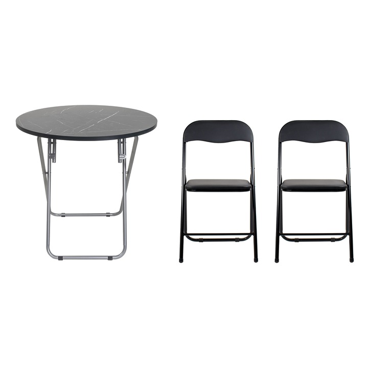 Маса, сгъваема, с мдф плот, размери 70x70см, черна, 2 х сгъваеми кухненски стола (DSY 1115) / ZLN 6937_2S