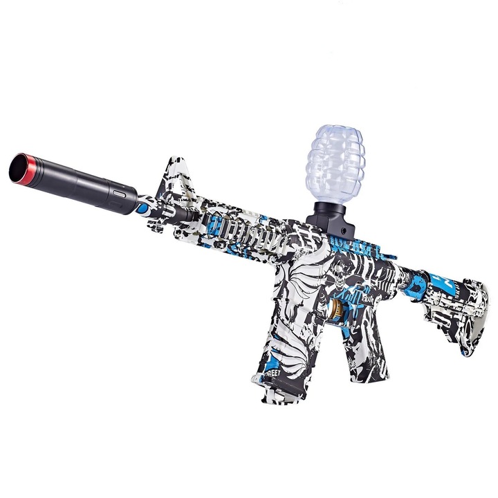 Pusca automata cu mini gel si accesorii pentru copii, G980-1 electrica, albastru militar