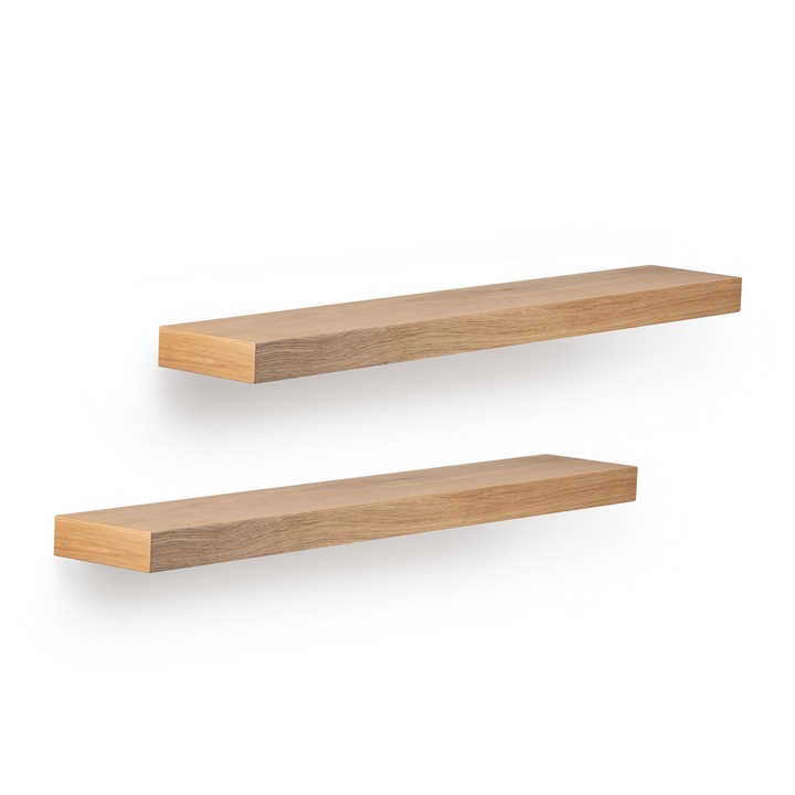 Set 2 etajere din lemn masiv stejar, 80x13x4 cm, culoare Natur