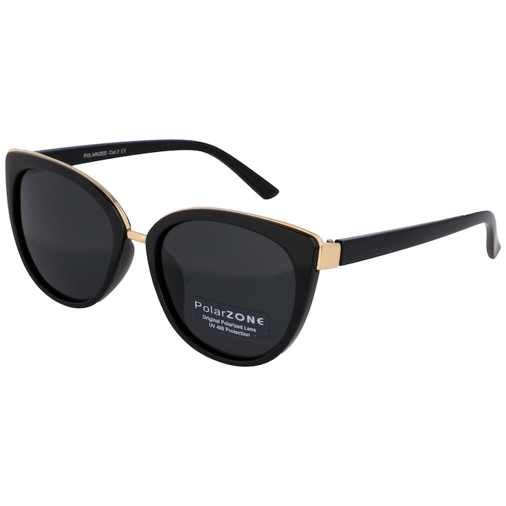Ochelari dama polarizati, Born86, Plastic\Metal, Filtru UV400, Negru\Auriu