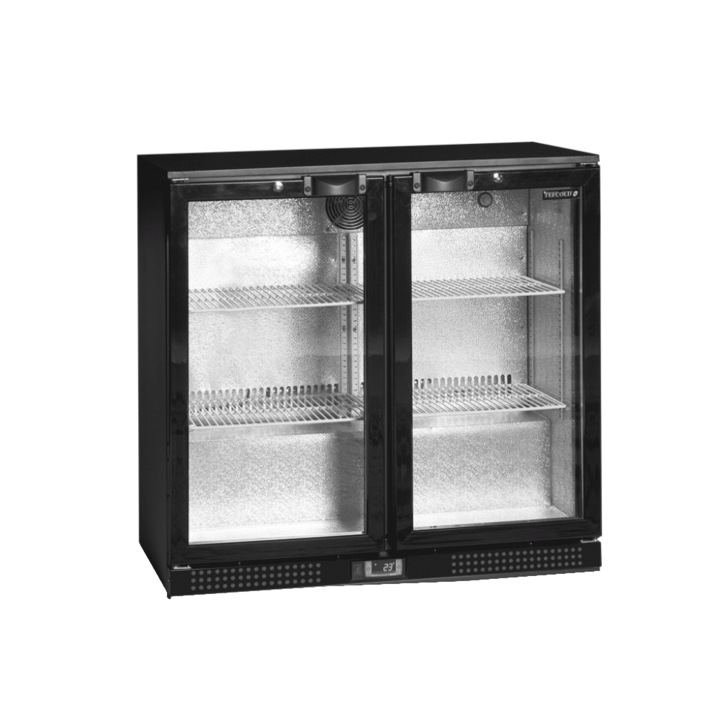 Vitrina frigorifica TEFCOLD, DB201H, H 87 cm, volum 182 litri, potrivit rezidential, baruri, magazine, hoteluri, consum redus, clasa energetica A, temperatura reglabila, 4 rafturi, racire ventilata, dezghetare automata, lumina LED, incuietoare, negru