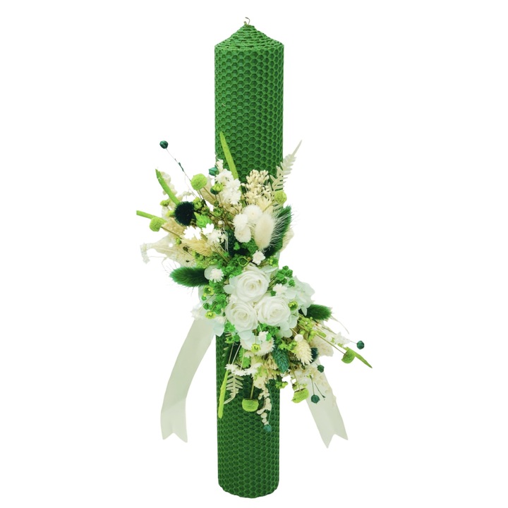 Lumanare pentru cununie / botez, 40 cm, cu flori criogenate si plante naturale uscate - Eventissimi