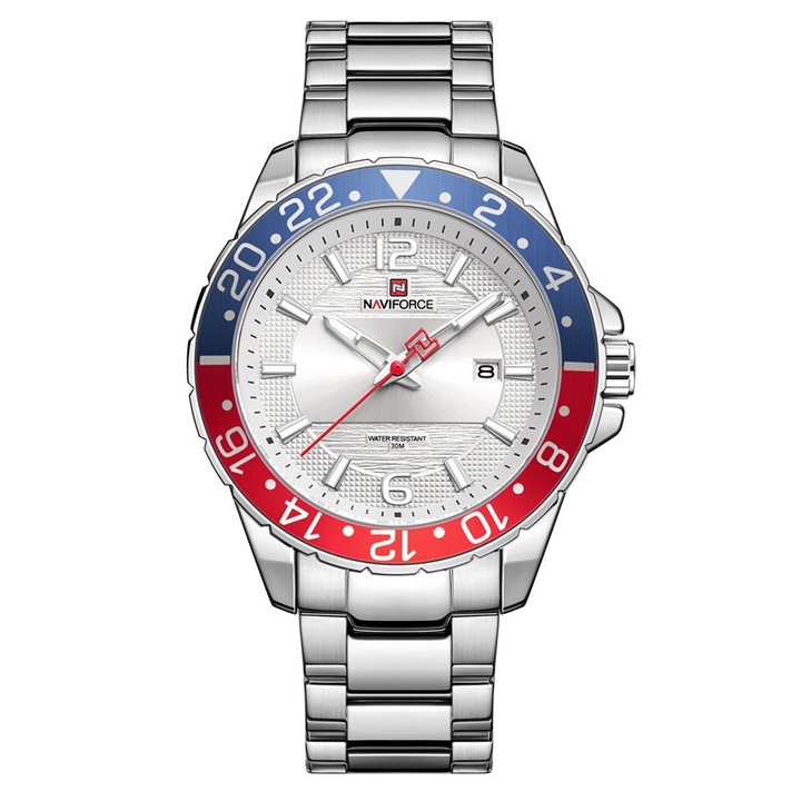 Мъжки часовник Naviforce, Неръждаема стомана, Светещи стрелки, Сребрист