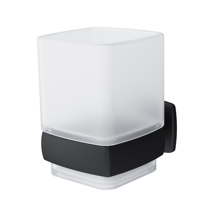 Suport pahare AM.PM Gem AGA34322 pentru periute de dinti cu suport de perete, sticla mata, negru mat