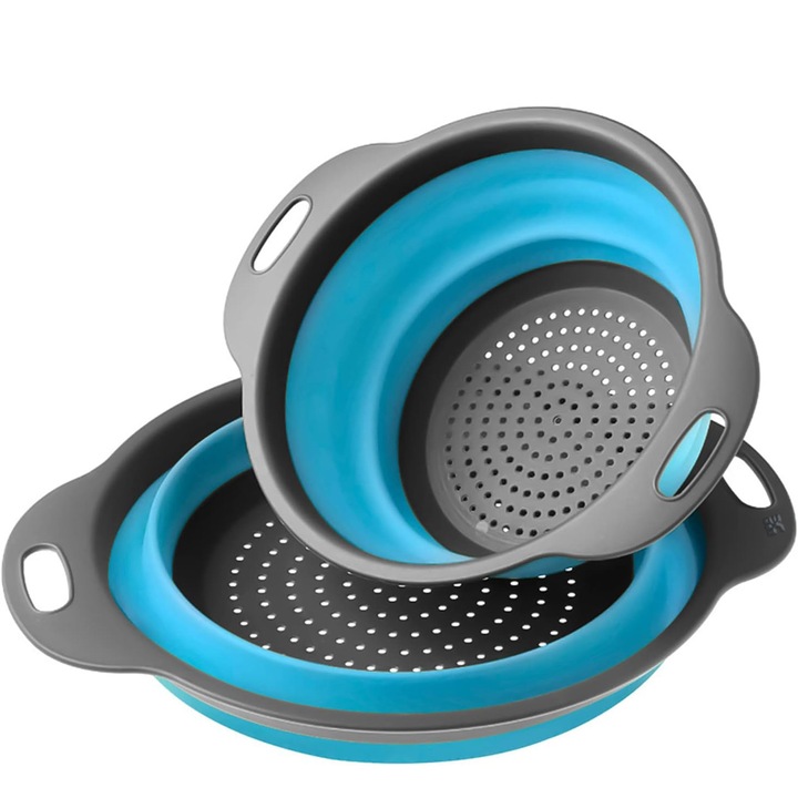 Set strecuratoare pliabile din silicon, UBX®, 2 bucati, 19-24 x 3-3.5 cm, gri cu albastru