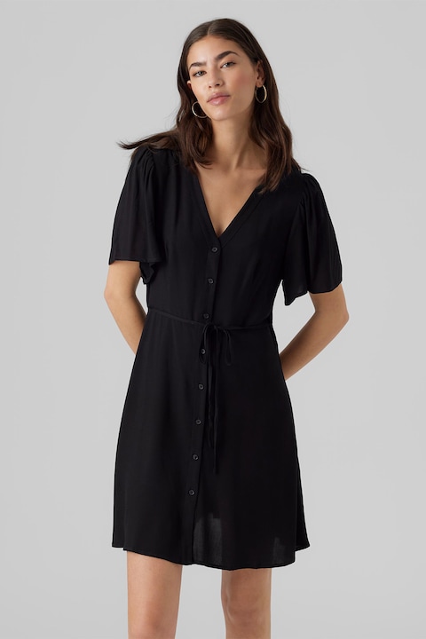 Vero Moda, Rochie mini cu decolteu in V, Negru, L
